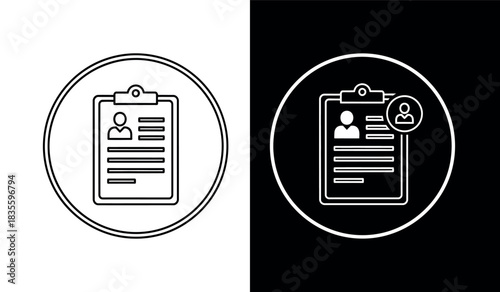 Resume profile icon set in black and white outline Vector illustration