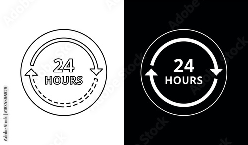 24 hours service icon in black and white Vector illustration