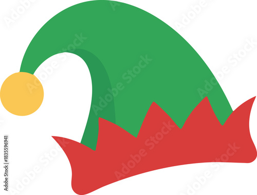 Christmas elf hat in green and red colors with a playful design