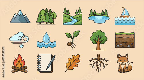 Outdoor Nature Elements Icon Set