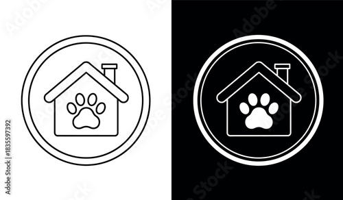 Pet shelter logo in black and white design Vector illustration