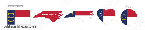 North Carolina flag and map set. North Carolina state flag in celebration of November 21st
