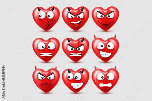 set of funny cartoon hearts