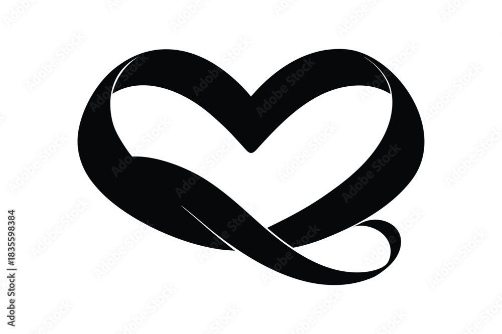 Fototapeta premium Heart shaped loop ribbon silhouette creating a continuous flowing graphic element Vector illustration
