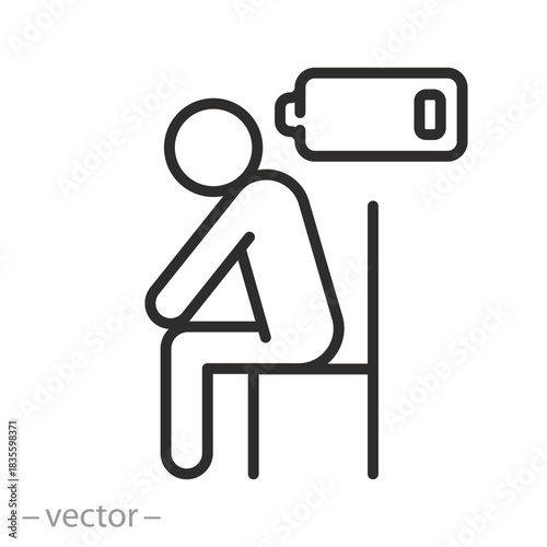 tired person icon, mental fatigue, burnout concept, thin line symbol on white background - editable stroke vector illustration