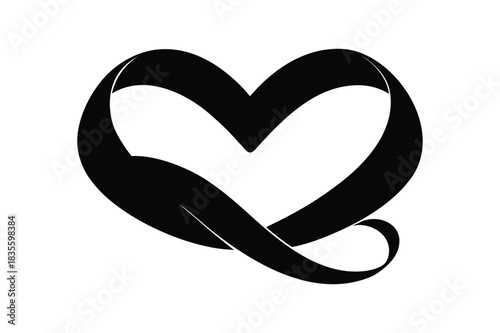 Heart shaped loop ribbon silhouette creating a continuous flowing graphic element Vector illustration