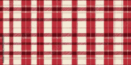 Red and white gingham picnic checkered tablecloth seamless texture pattern