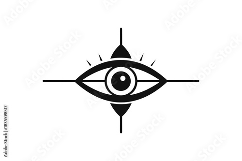 Mystical all seeing eye logo symbolizing an occult inspired spiritual graphic concept Vector illustration