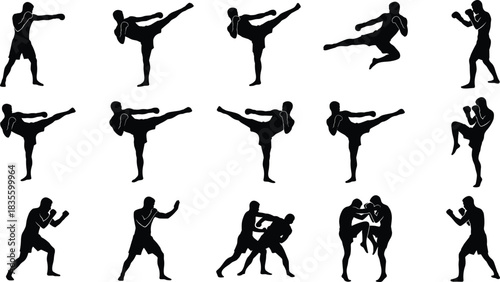 Set of Black Silhouette Megaphone and Bullhorn Vector Icons for Communication, Marketing, Protest, and Announcement Graphics, Isolated Bundle.