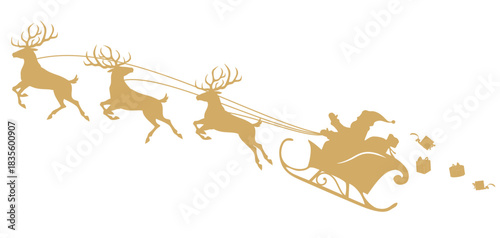vector illustration of a golden Santa Claus sleigh