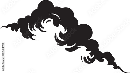 Abstract Swirling Black Smoke Isolated on White Background Vector Illustration