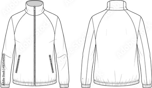 Women's Technical Fashion Flat of Long Balloon Sleeve Blouse with Gathered Yoke and Smocked High Cuff, Front and Back CAD Template.