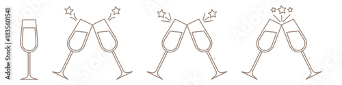 Party glasses line icon set isolated on transparent background. Festive drink symbols for celebrations, events, and gatherings. Ideal for holiday and party-themed designs. Editable Stroke.