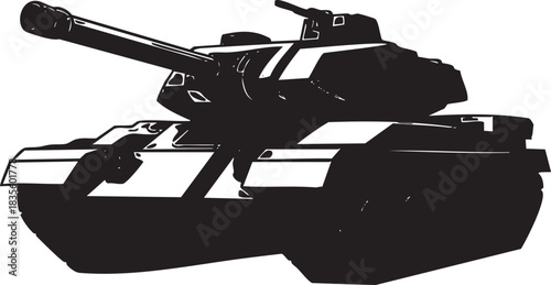 Black and white military tank vector graphic illustration isolated design