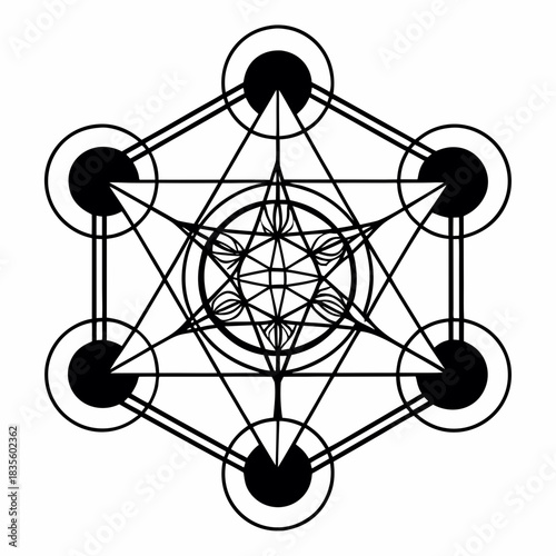 Intricate Gold Line Art of Sacred Geometry Metatron's Cube