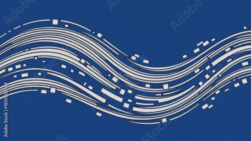 Abstract vector illustration of a dynamic wave pattern. Modern graphic background with flowing lines and fragmented shapes. Digital stream or soundwave concept