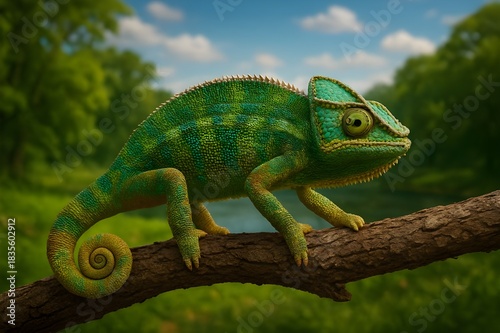 green lizard on a branch