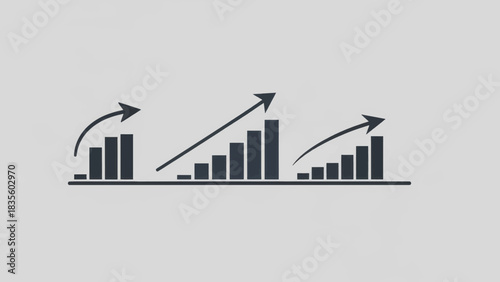 Business growth bar chart icon set. Minimalist flat design vector illustration. Financial progress and data analytics symbols