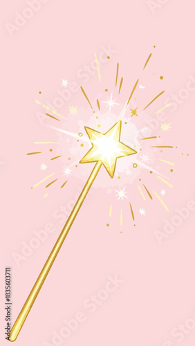 Sparkling golden magic wand symbolizing enchantment and granting wishes, perfect for celebrating new beginnings and magical aspirations