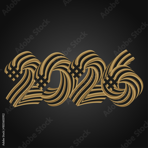 2026 Elegante en Oro Mate con Profundidad Tridimensional