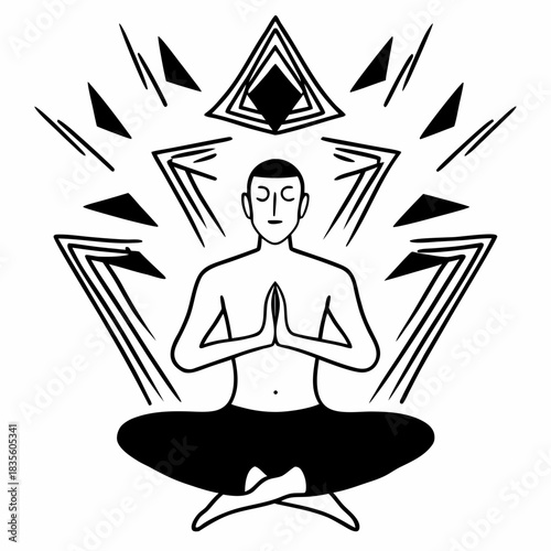 Minimalist Line Art Vector of Meditating Yoga Figure (Inner Peace)