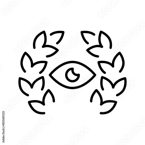 Eye vector icon. editable line icon, outline vision symbol with nature elements