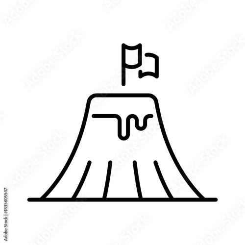 Mountain vector icon. editable line icon with summit and flag, outline style