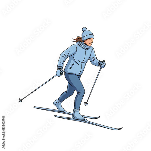 A skier gliding forward in the snow wearing full winter gear.