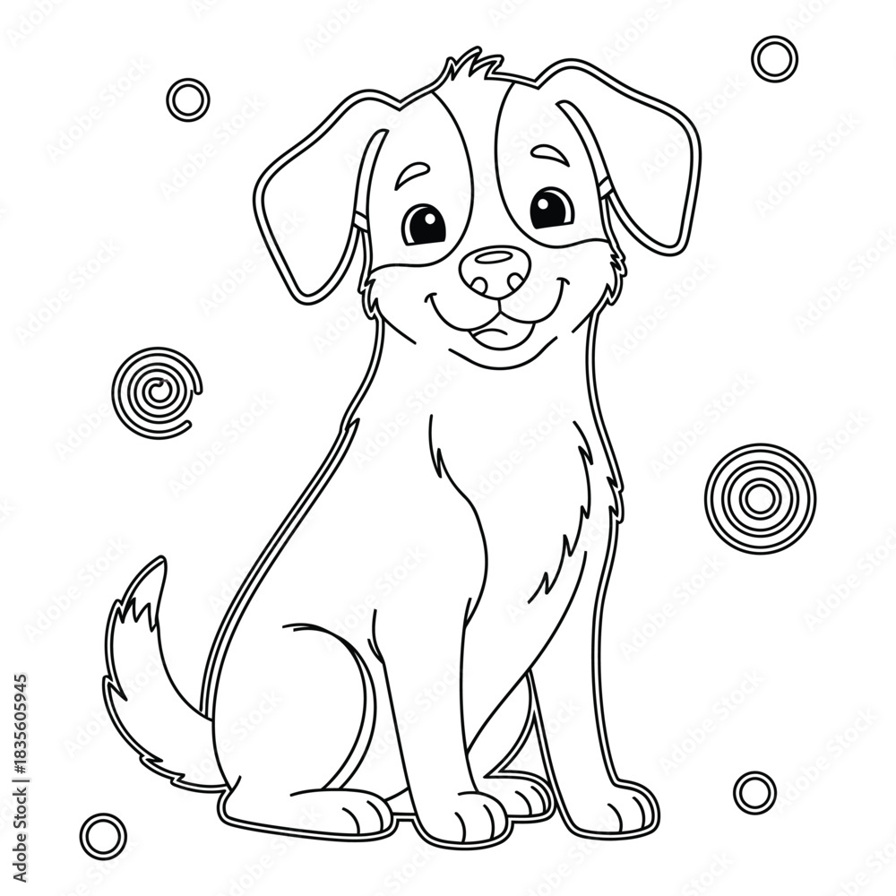 Fototapeta premium Cute Happy Puppy Line Art – Dog Coloring Page Illustration 