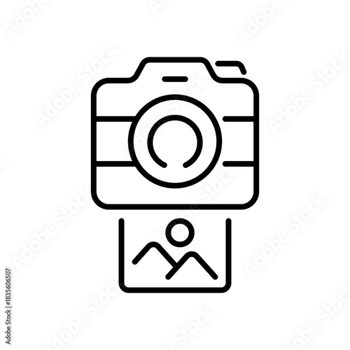 Photography vector icon. editable line icon, outline design with camera symbols
