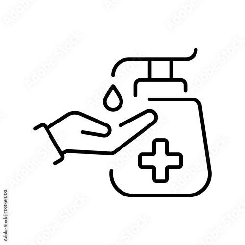 Hand sanitizer vector icon. editable line icon, outline style with hygiene symbols
