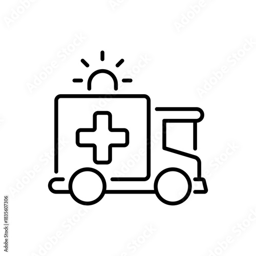 Ambulance vector icon. editable line icon in outline style with health symbols