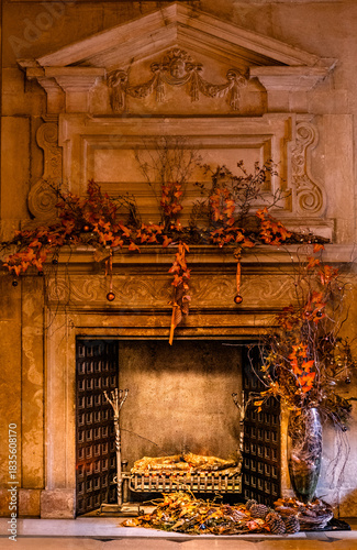 Valokuva Fireplace In An English Country House Decorated For Christmas
