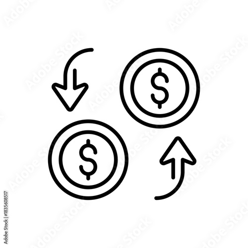 Currency exchange vector icon. editable line icon with finance symbols outline