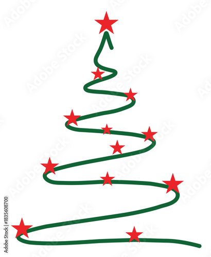 Minimalist Christmas Tree Line Art with Red Stars for Festive Holiday Season