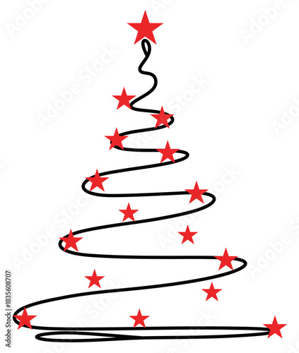 Minimalist Christmas Tree Design with Red Stars Holiday Vector Illustration