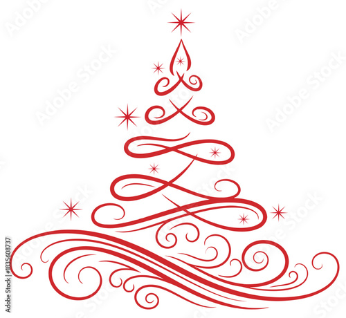 Elegant Red Swirl Christmas Tree Vector Illustration for Holiday Designs
