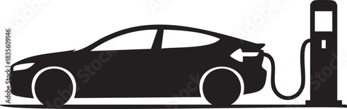Electric car charging at station symbol for sustainable transportation illustration