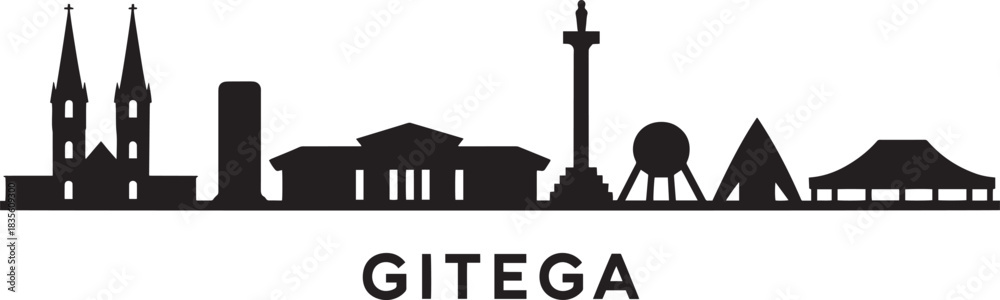 Fototapeta premium Gitega burundi city skyline vector silhouette black and white illustration of famous landmarks