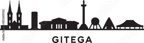 Gitega burundi city skyline vector silhouette black and white illustration of famous landmarks