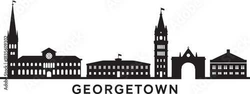 Georgetown guyana city skyline vector silhouette black and white illustration of famous landmarks