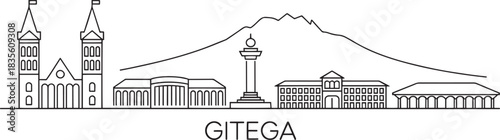 Gitega burundi skyline flat vector outline illustration cityscape travel african capital landmark drawing