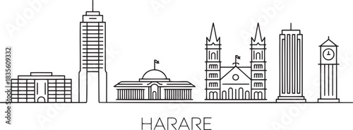 Harare zimbabwe skyline detailed vector line illustration cityscape architectural silhouette outline