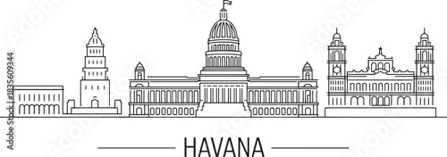 Havana cuba skyline detailed vector line illustration cityscape architectural silhouette outline drawing
