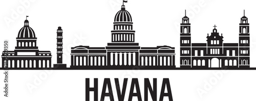 Havana cuba skyline vector silhouette black and white illustration of city buildings