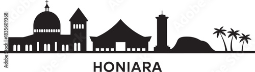 Honiara city skyline silhouette panorama vector illustration solomon islands capital cityscape