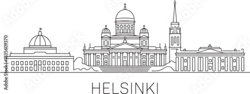 Helsinki finland skyline detailed vector line illustration cityscape architectural silhouette outline drawing
