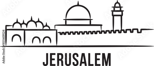 Jerusalem israel skyline panorama sketch vector illustration cityscape landmark architecture travel
