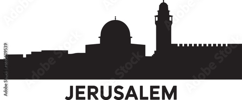Jerusalem city skyline silhouette panoramic vector illustration with prominent landmarks cityscape