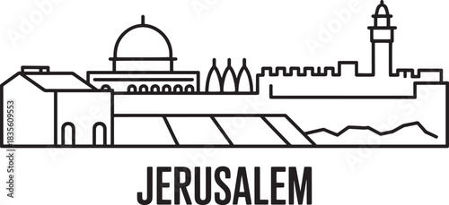 Jerusalem israel skyline panorama sketch vector illustration cityscape landmark architecture travel